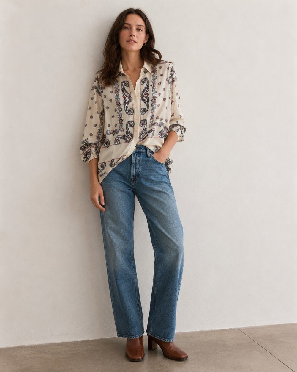 J. Crew Paisley Americana Drapey Blouse Western Preppy -size Medium